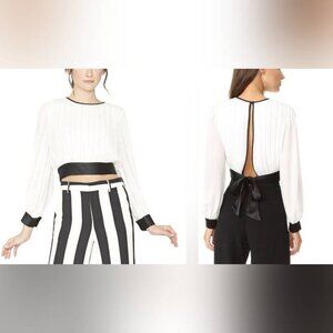 Alice + Olivia Dakota White Pleated Tie Waist Blouse